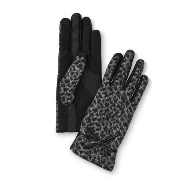Isotoner Smartouch Winter Gloves XS/S Stretch Leather Black Animal Print NWT $54